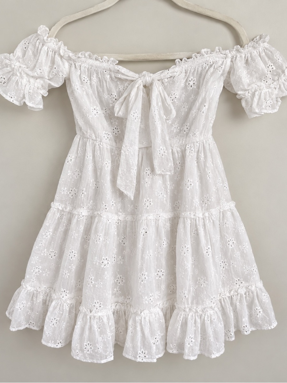 Princess Polly White Off-Shoulder Eyelet Mini Dress